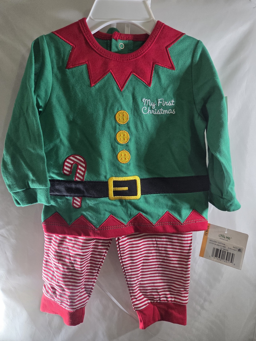 Little Me Green & Red Elf 'My First Christmas' Outfit